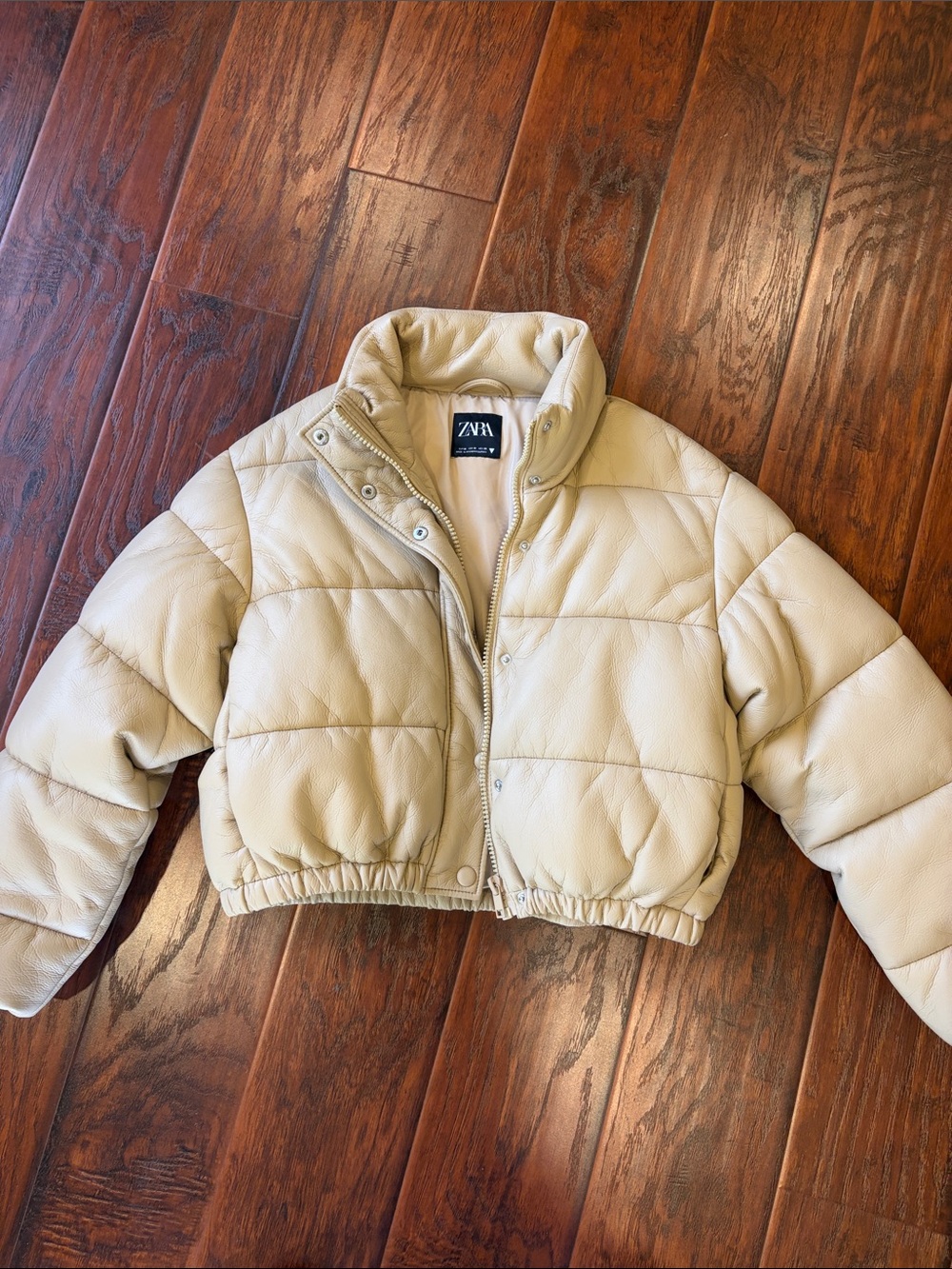 Zara Off-White Cropped Puffer Jacket